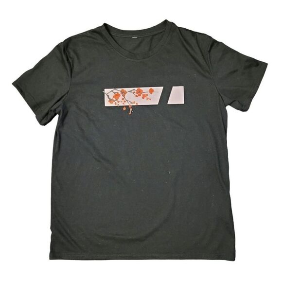 2/$20 Shein Black Sakura Flower Top Tee Tshirt Size: Small - Picture 2 of 4